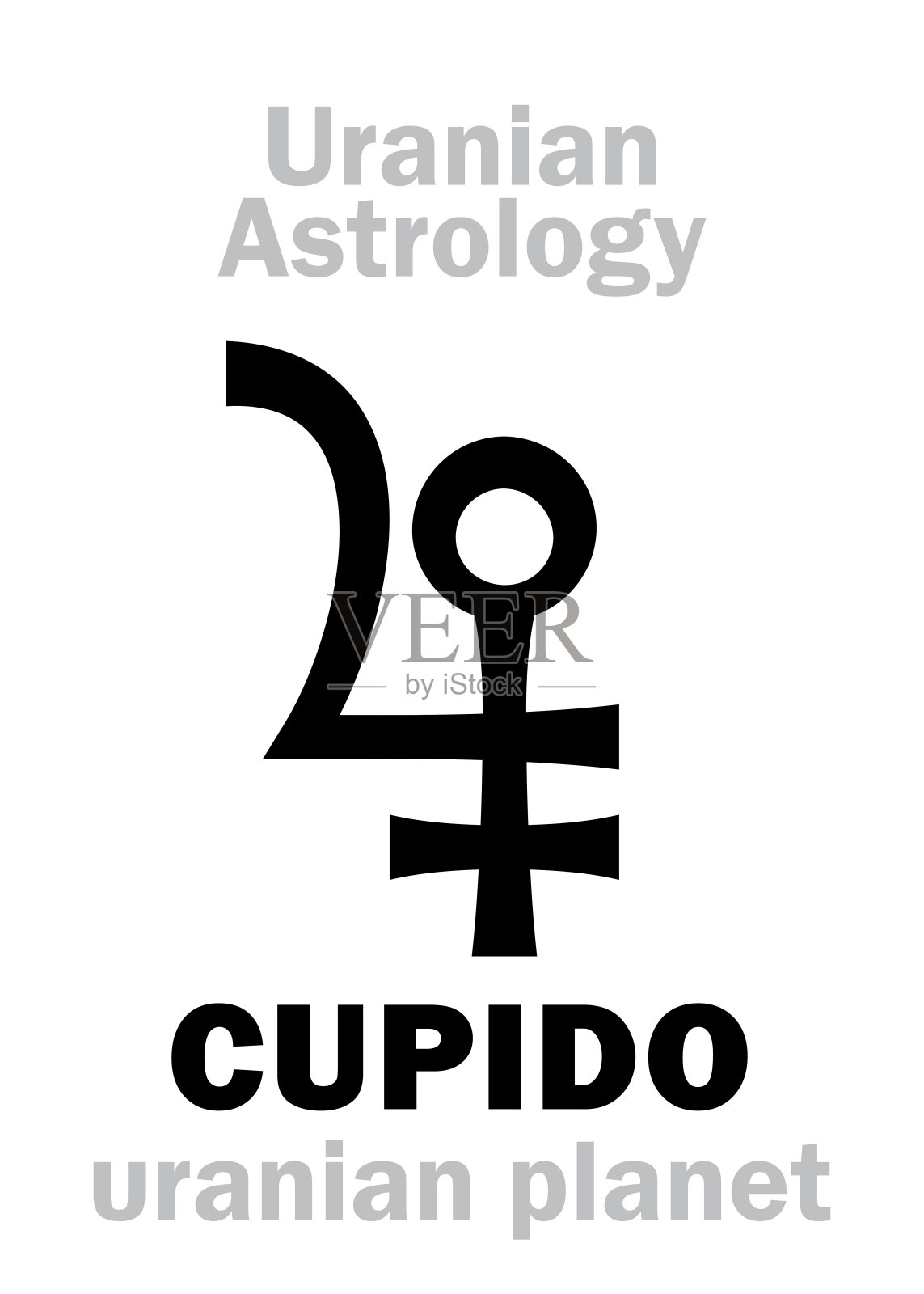 占星字母表:丘比多(阿穆尔)，天王星行星(外海王星点)。象形文字符号(单符号)。插画图片素材