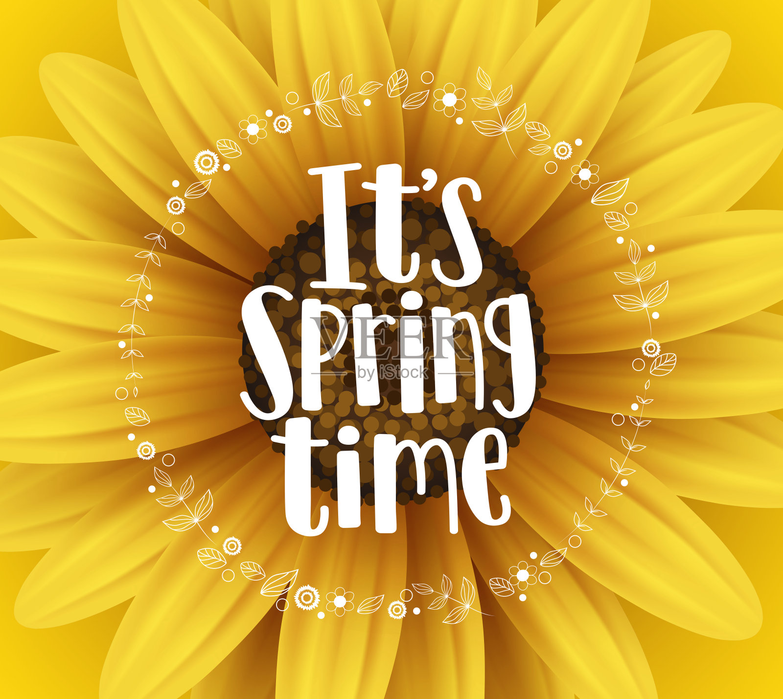 它的春季矢量横幅设计与字体和花元素在黄色向日葵的背景插画图片素材