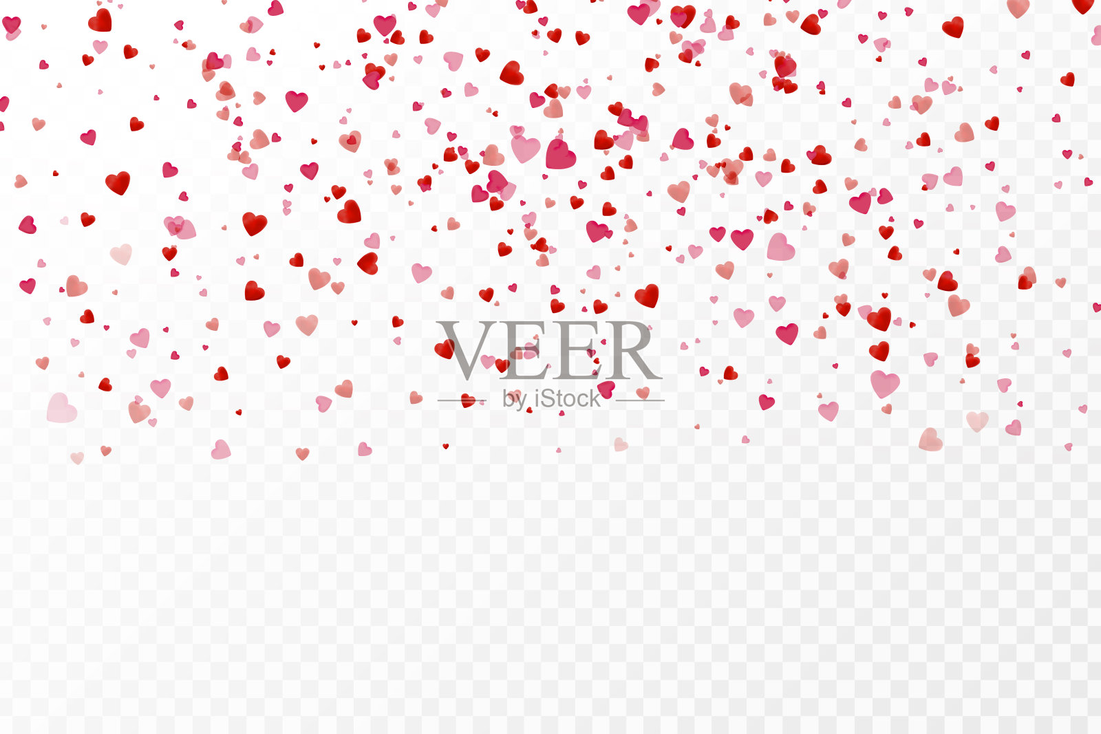 矢量现实孤立的心脏五彩纸屑在透明的背景上装饰和覆盖。情人节快乐、结婚和周年纪念日的概念。插画图片素材