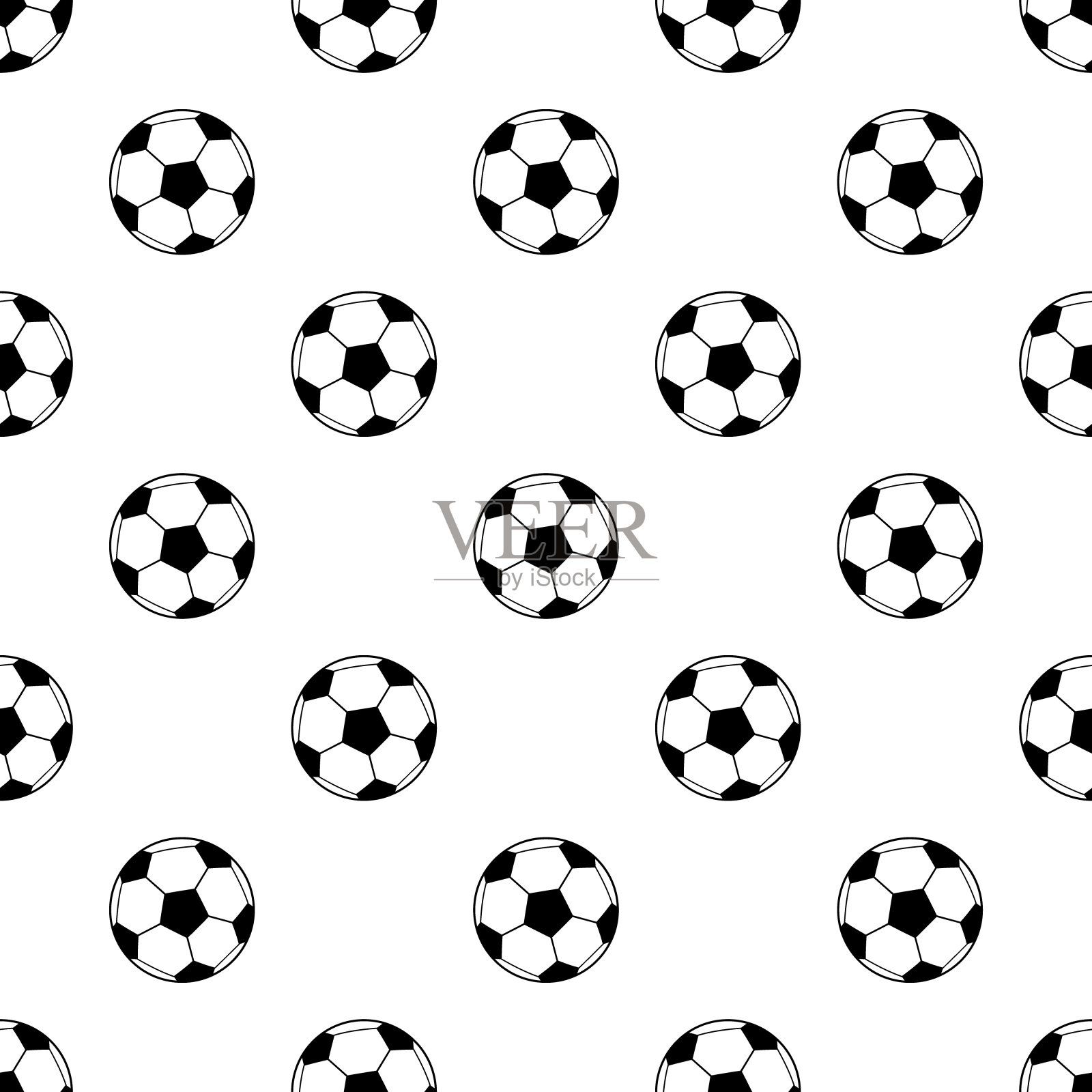 黑白简单的足球无缝图案，矢量插画图片素材