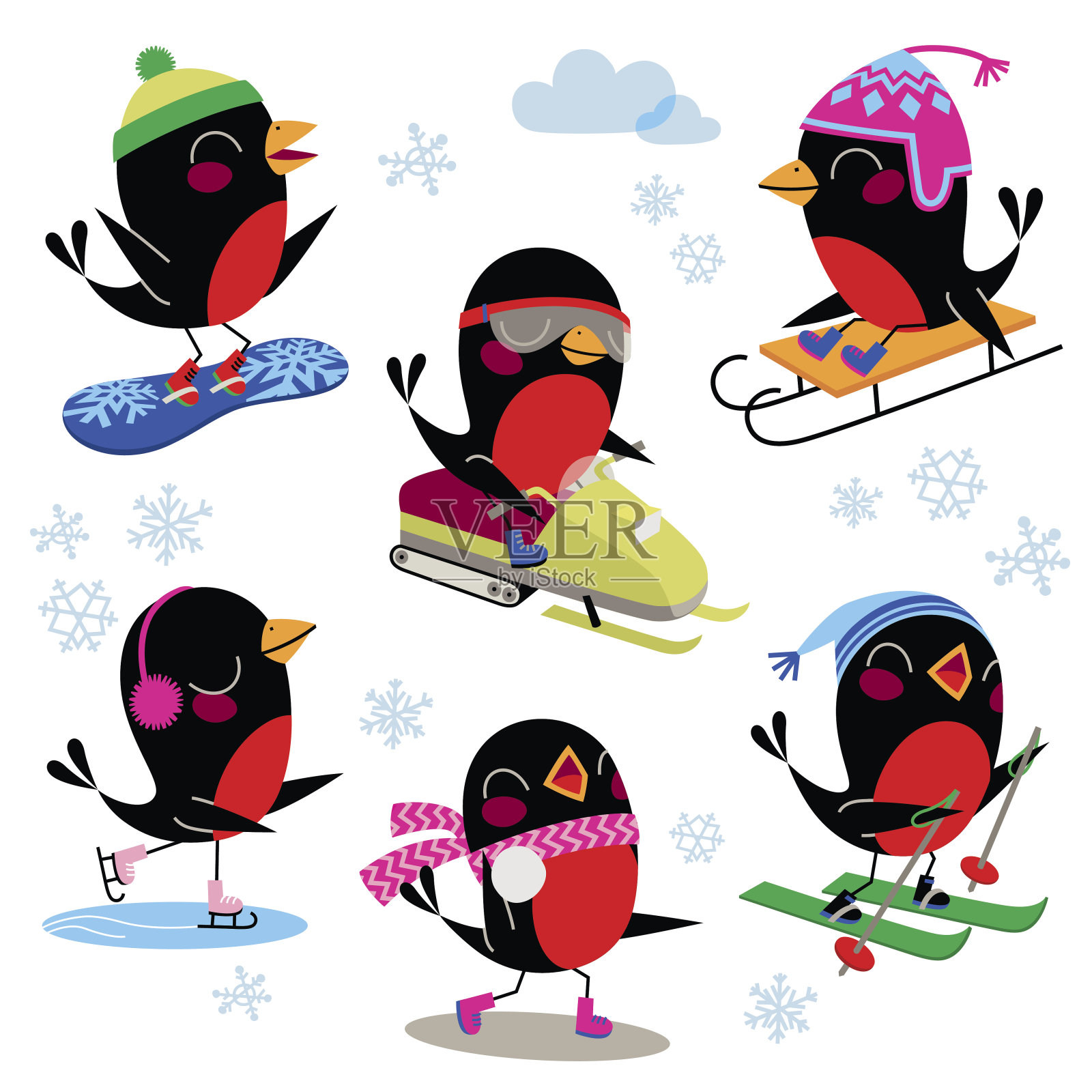 鸟冬季运动。插画图片素材