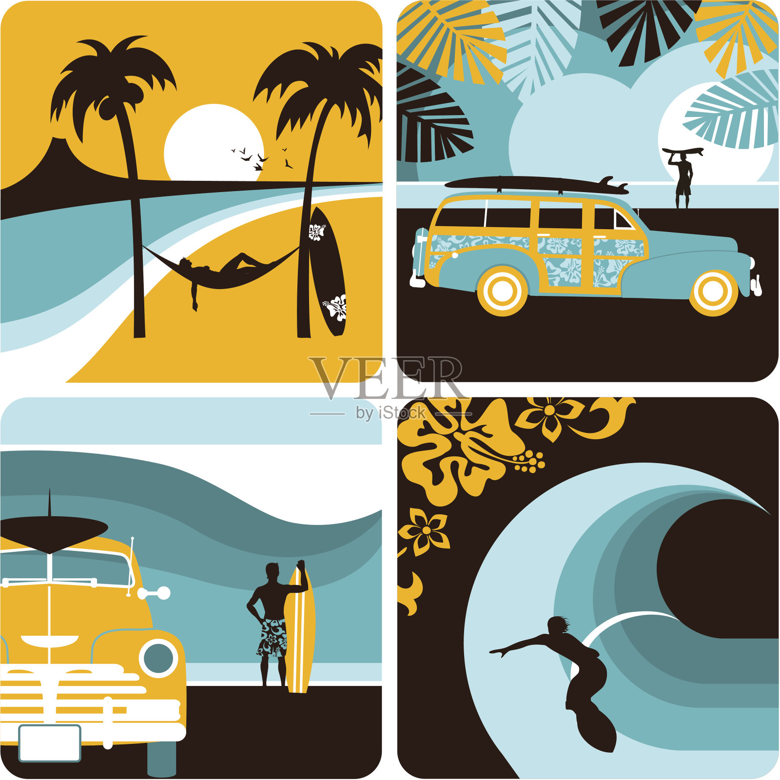 冲浪。冲浪者，冲浪板，夏天，海滩，海洋，运动，myillo插画图片素材