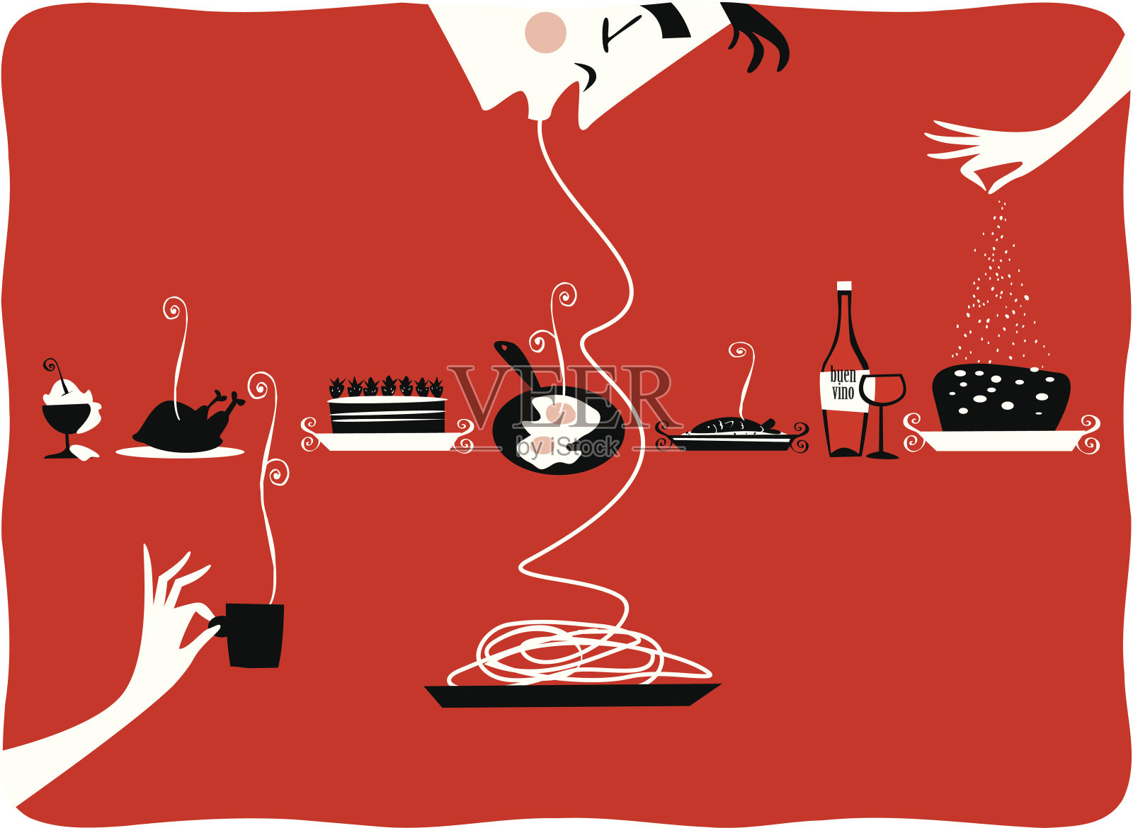 复古厨房项目，餐厅，餐饮，糕点，美食家的插图插画图片素材