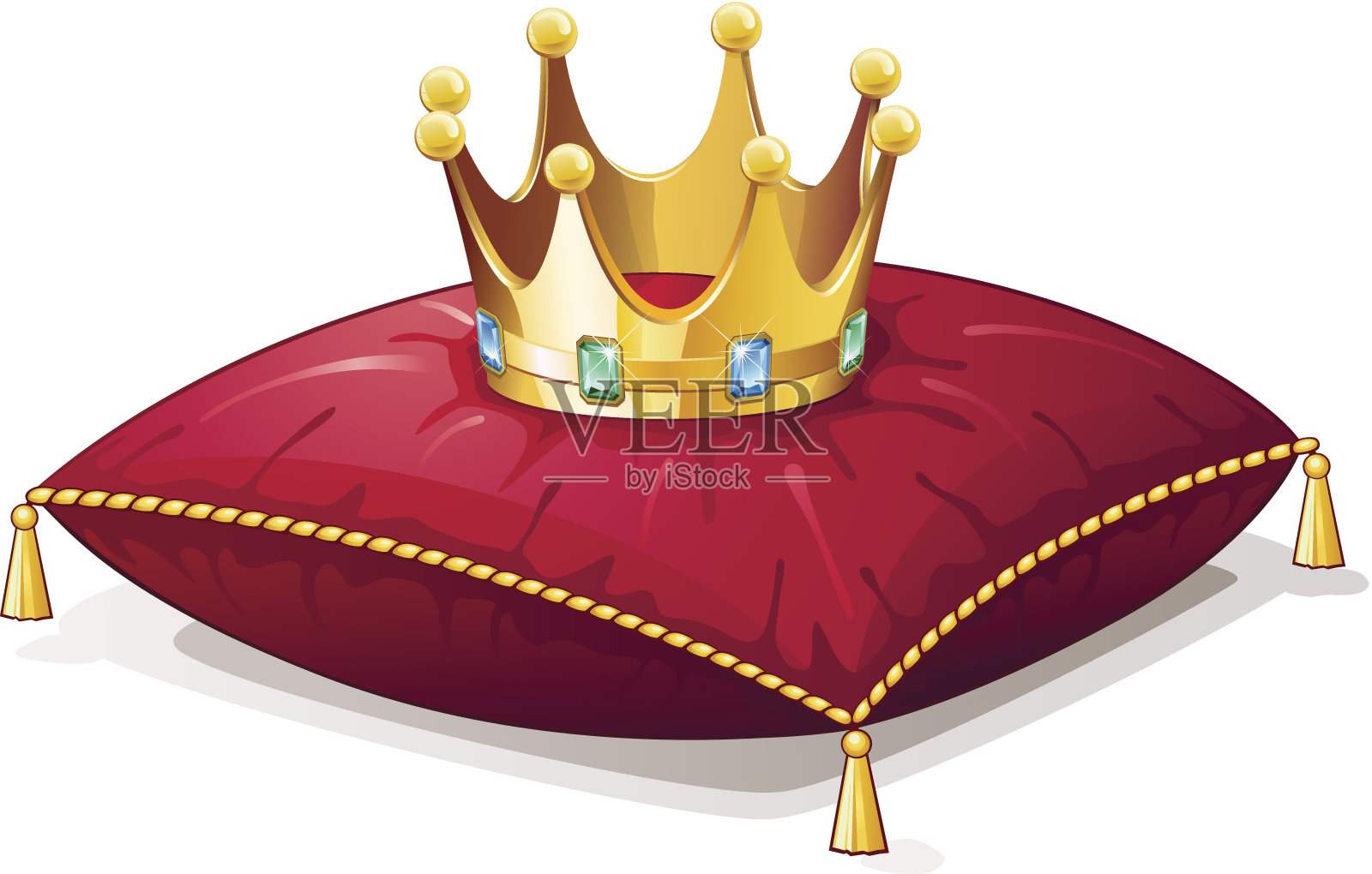金色皇冠，红色枕头，镶着珠宝插画图片素材