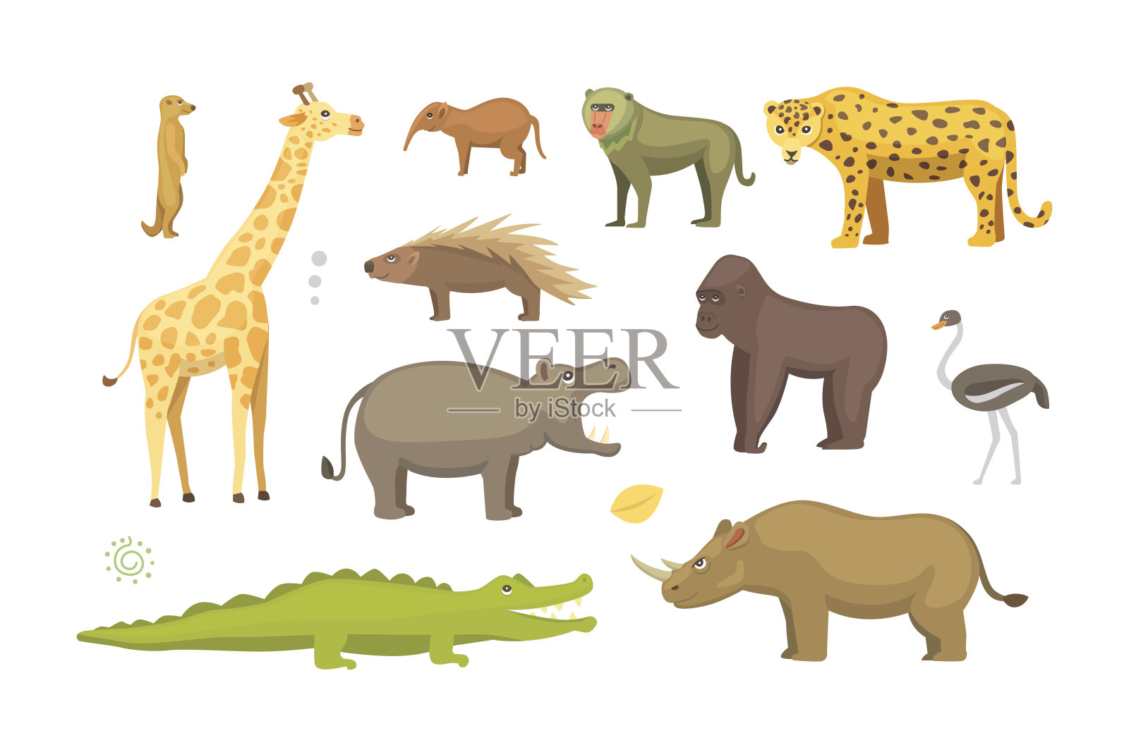 非洲动物卡通向量集。safari孤立的插图。插画图片素材
