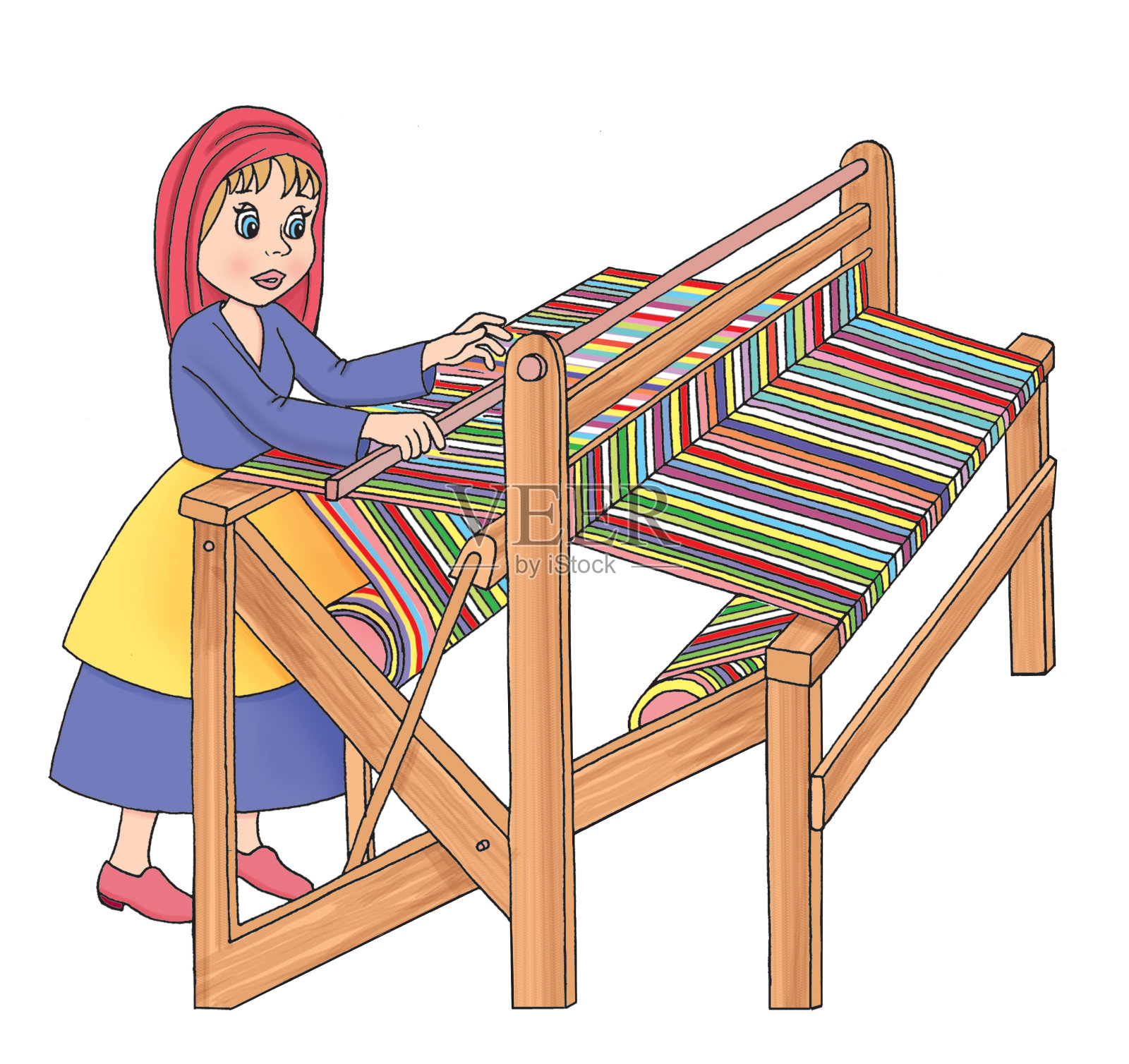 Old wooden loom in weaving a carpet - jpg illustration插画图片素材