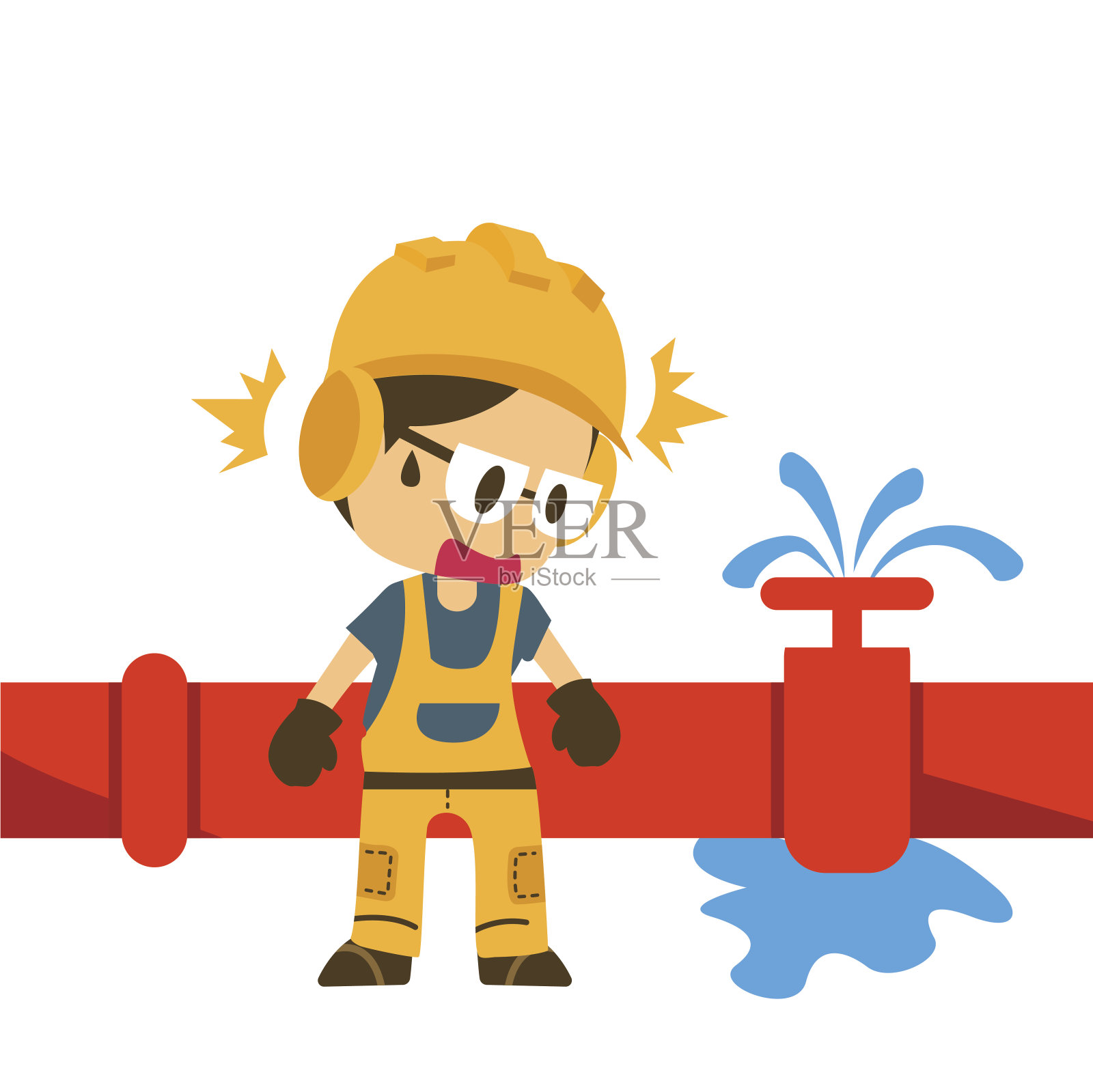 有建筑工人漏水，安全第一，健康安全警示标志，矢量插画设计元素图片
