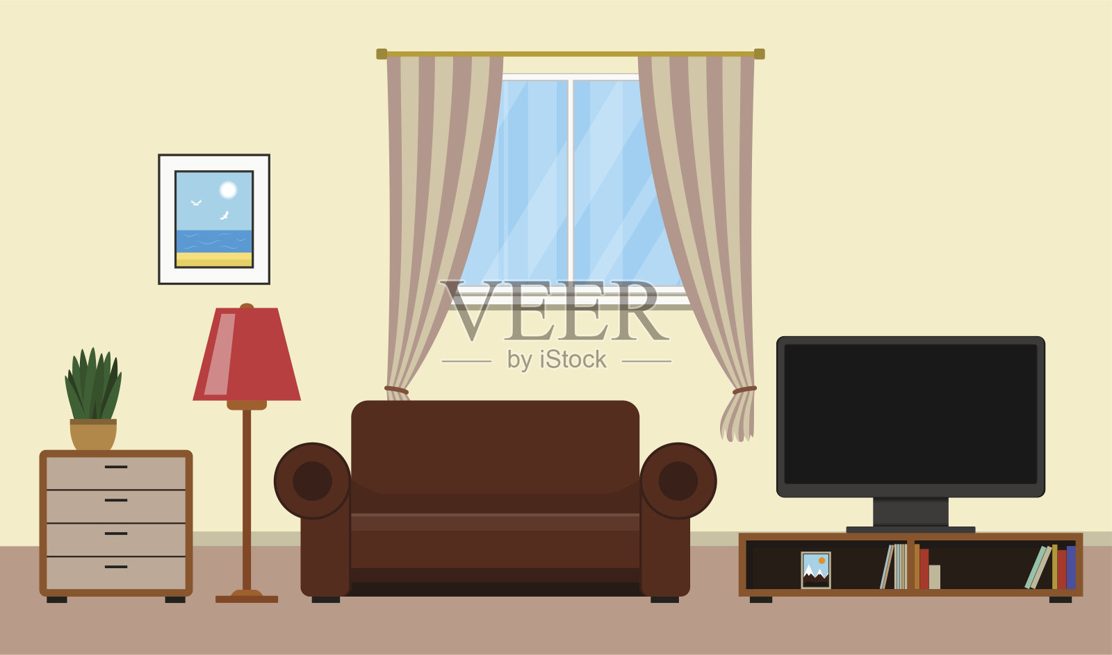 客厅与家具室内设计插画图片素材