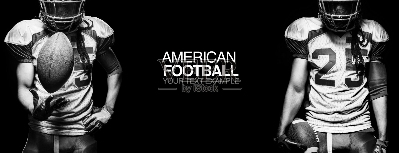 体育的概念。美式足球运动员运动员在黑色背景与拷贝空间。体育的概念。照片摄影图片