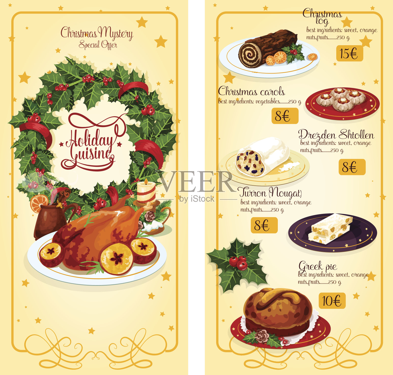圣诞餐厅菜单模板设计插画图片素材