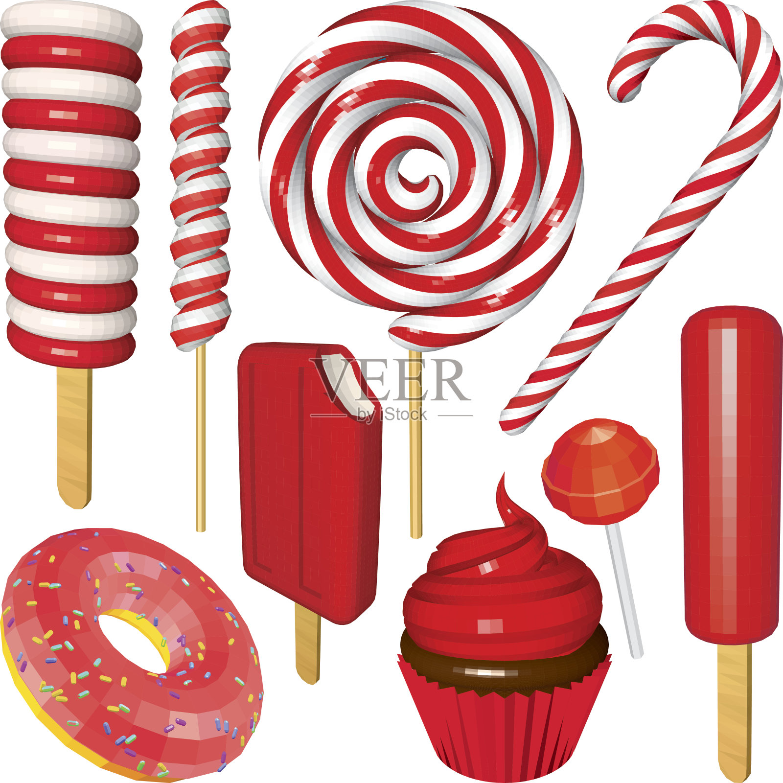 一套圣诞糖果和糖果在红色插画图片素材