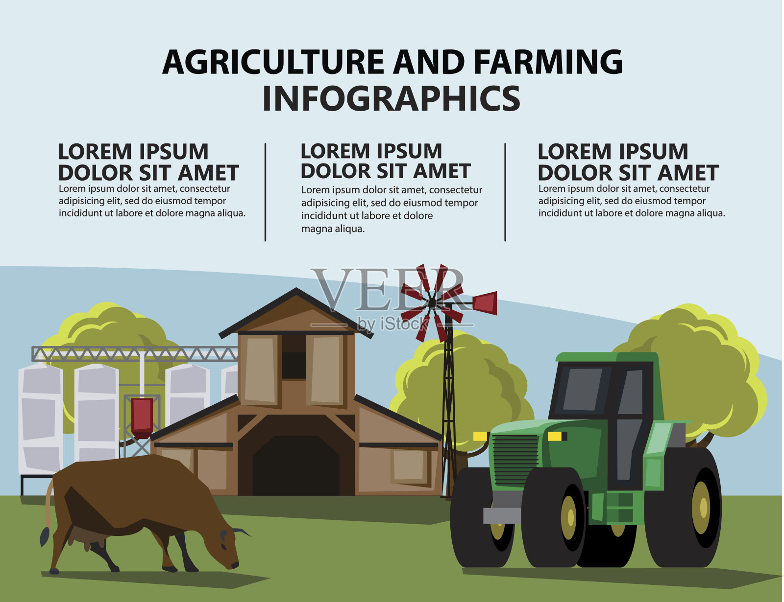 有农场和牲畜的景观插画图片素材