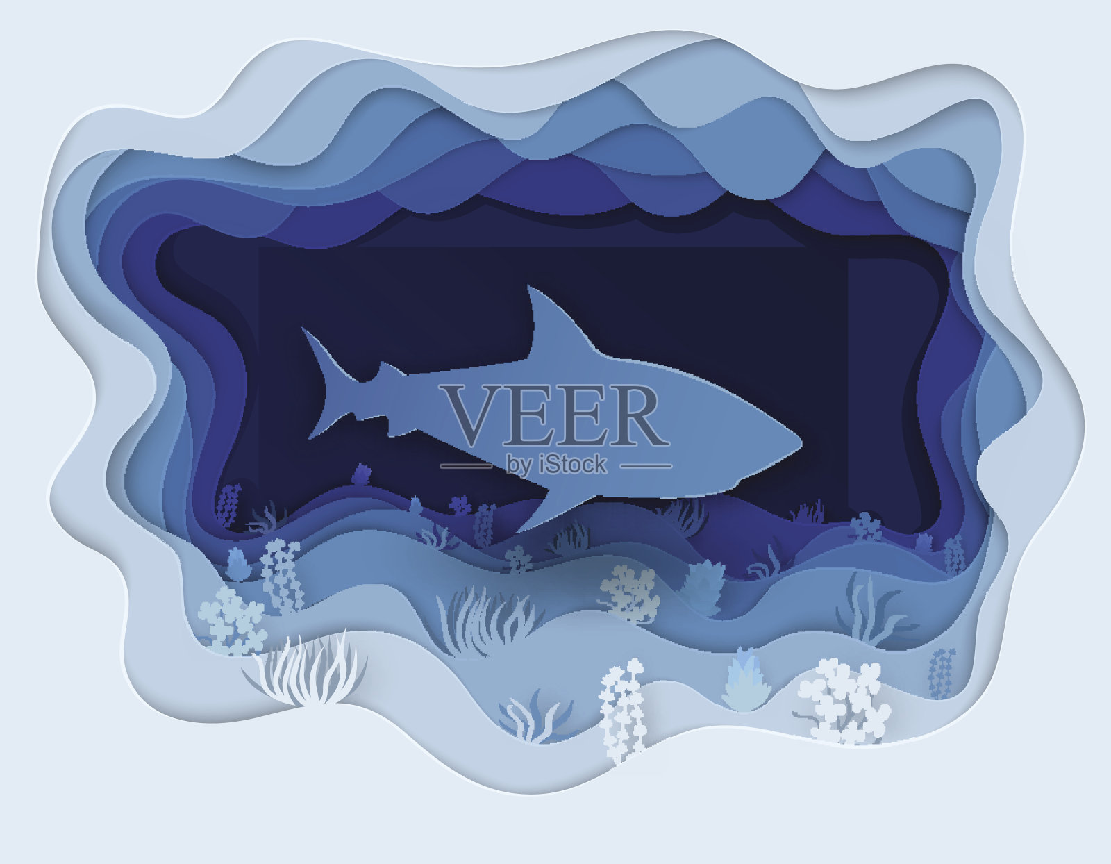 一个可怕的鲨鱼在狩猎的插图插画图片素材