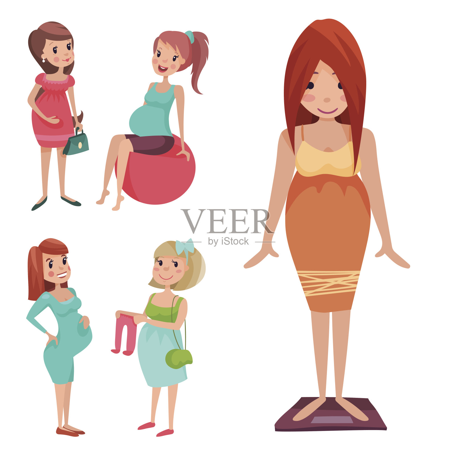 怀孕为人母的人期望概念幸福的孕妇性格生活用大肚子矢量插图插画图片素材