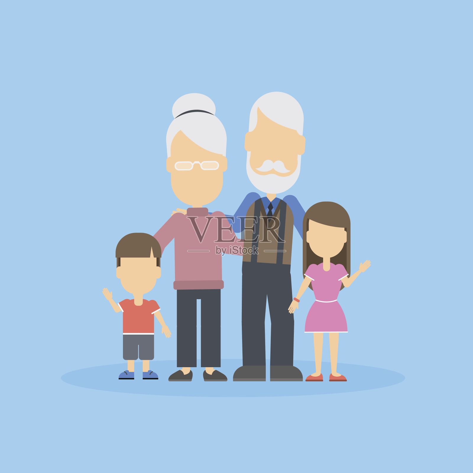 祖父母与孙子。插画图片素材