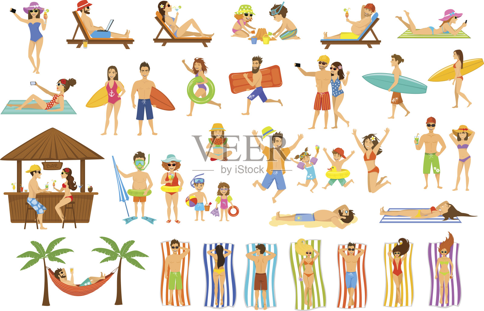 一群欢度暑假的人。设计元素图片