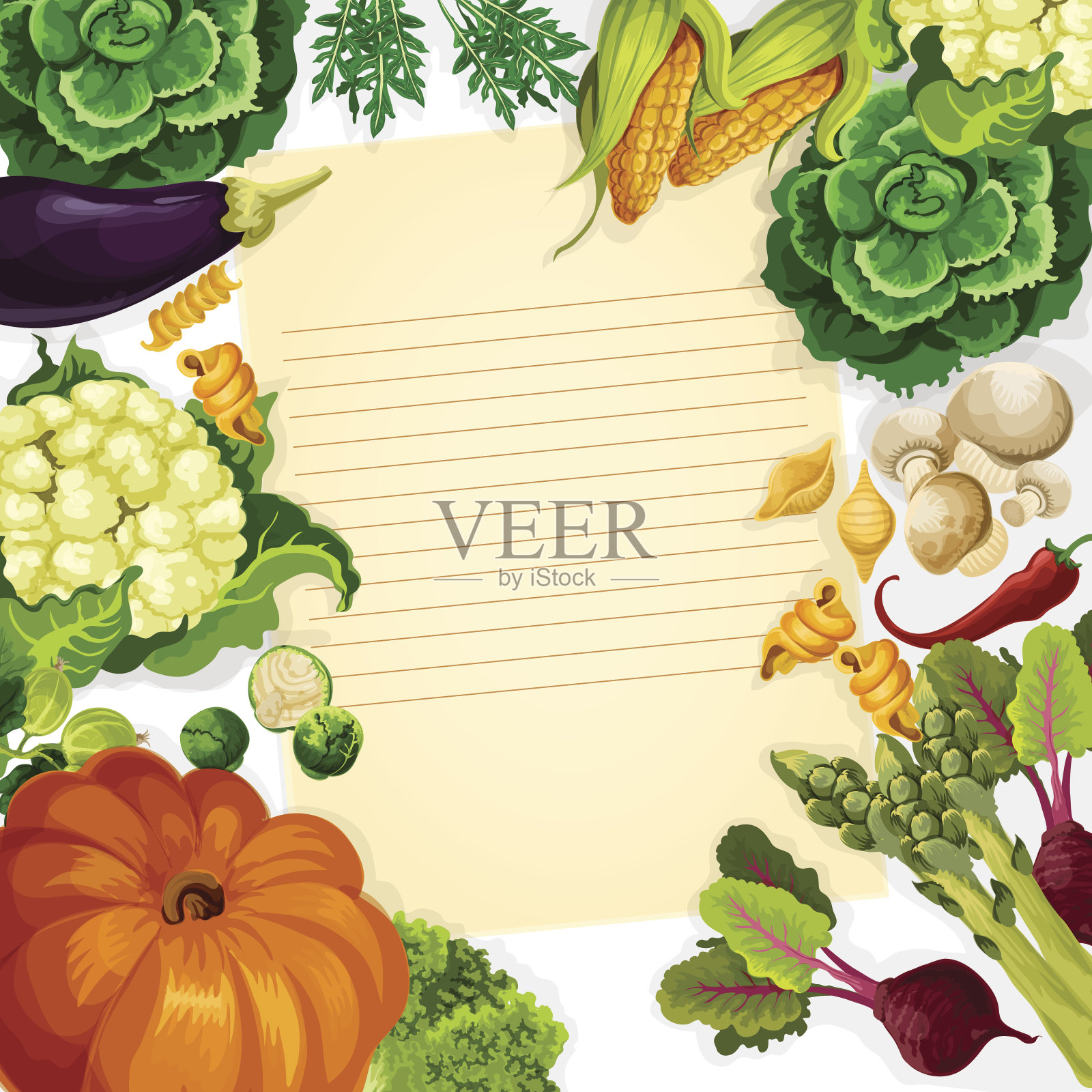 蔬菜收获矢量食谱模板插画图片素材