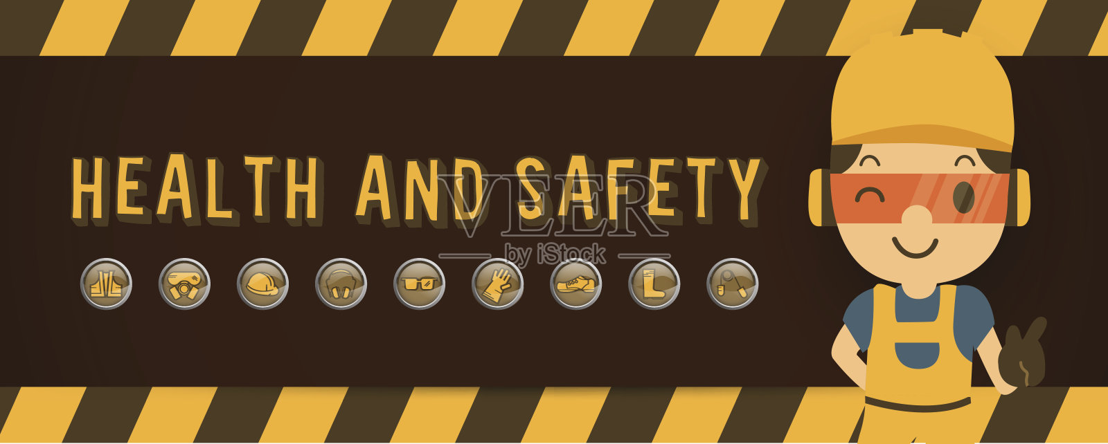 61、建筑工人修理工指针旗帜，安全第一，健康安全矢量插图插画图片素材