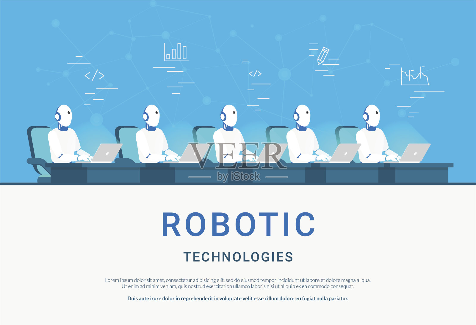 在线辅助和机器学习的机器人技术插画图片素材