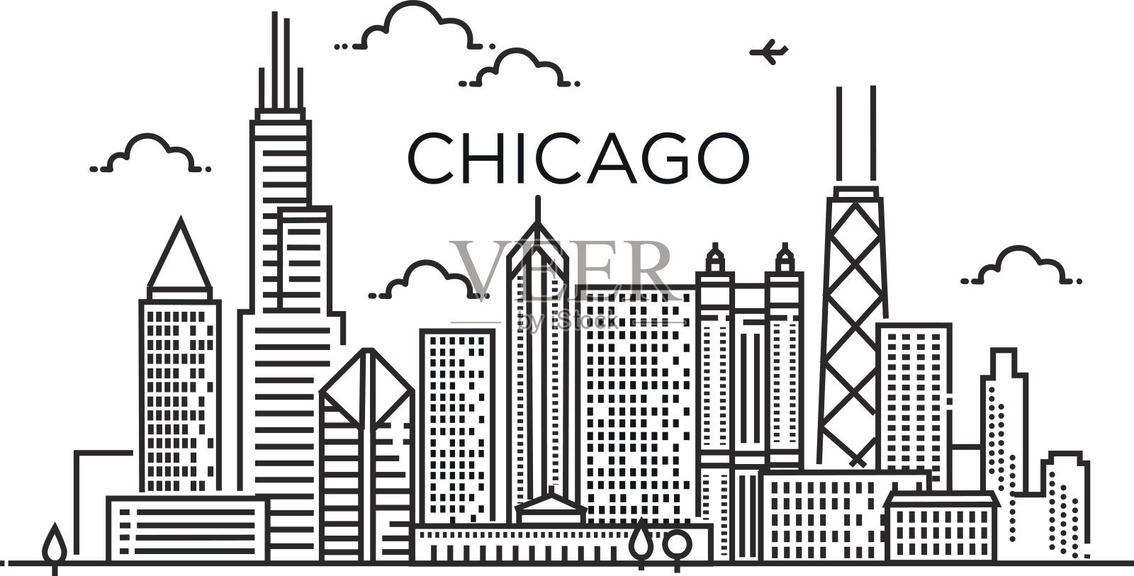 芝加哥城市的线性横幅。线的艺术。设计元素图片