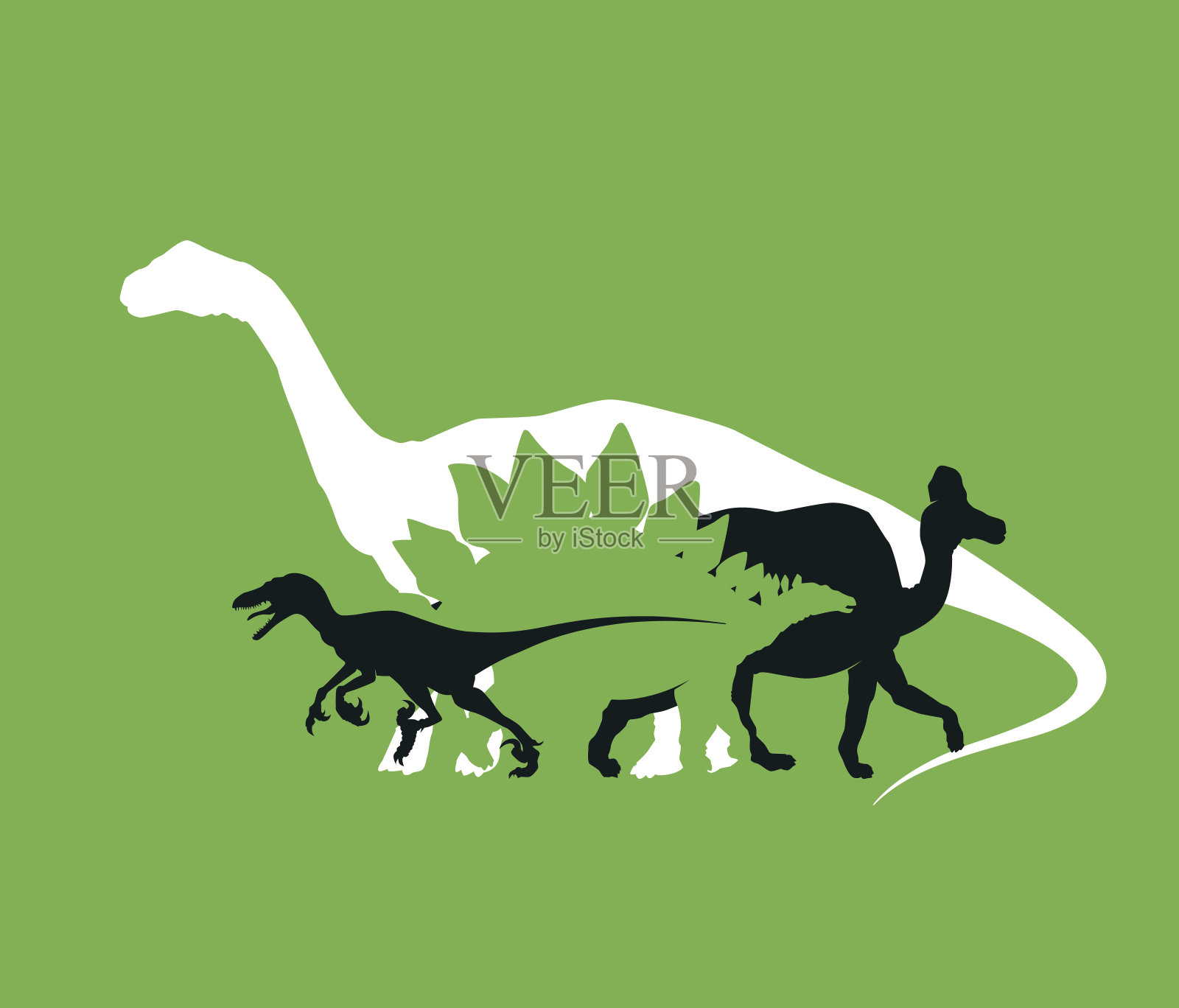 侏罗纪时期的恐龙剪影，层叠，矢量图插画图片素材