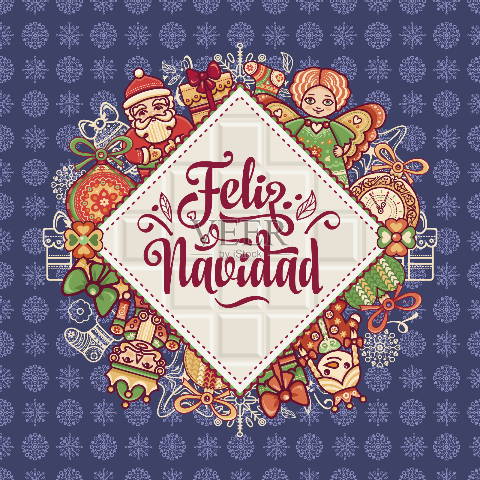 圣诞快乐。西班牙语圣诞贺卡。设计模板素材