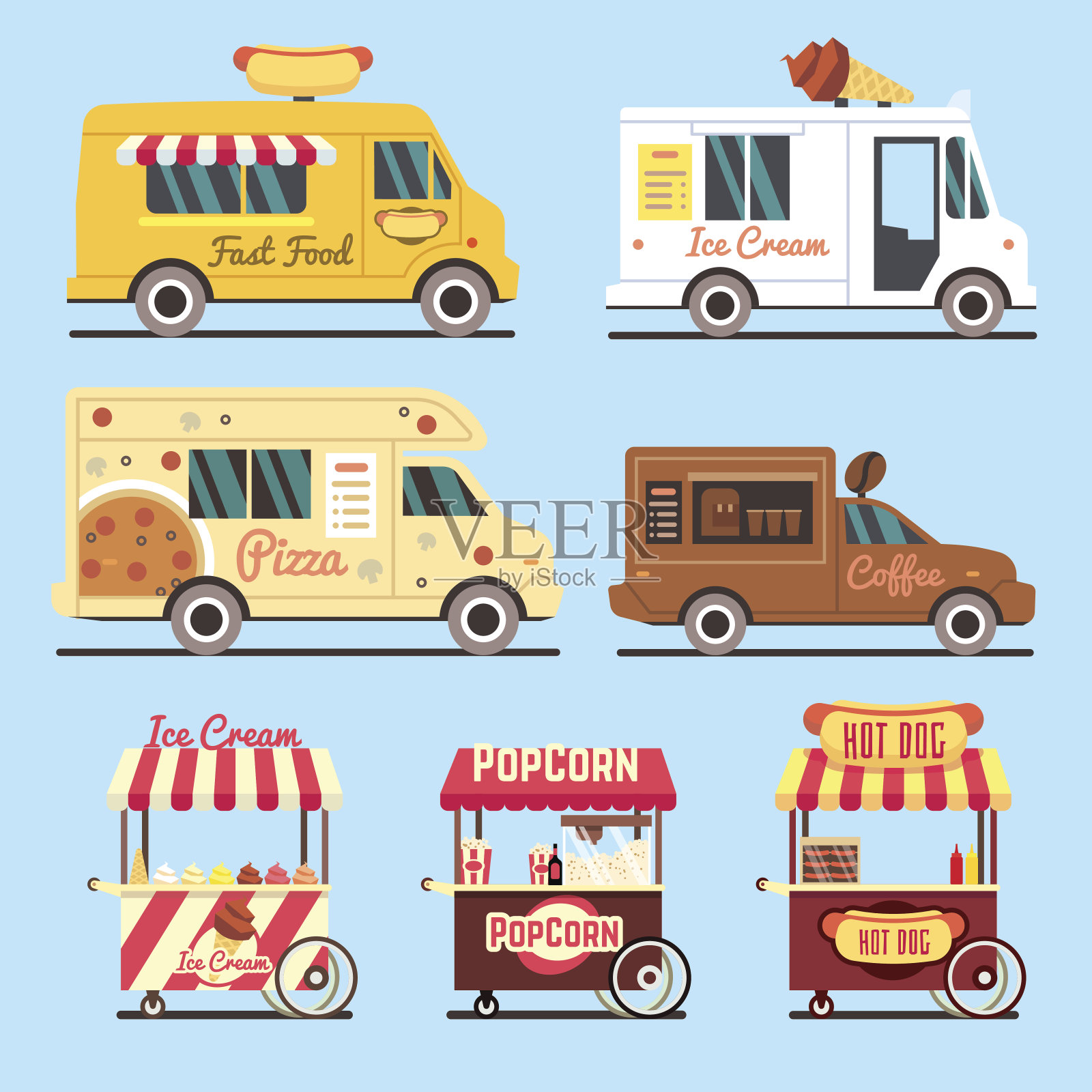 街道上的快餐外卖卡车插画图片素材