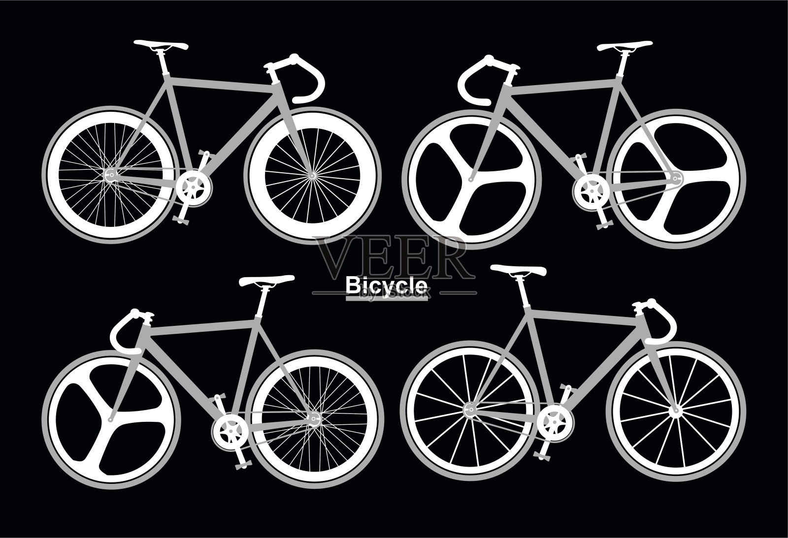 set自行车运动黑白色设计元素图片