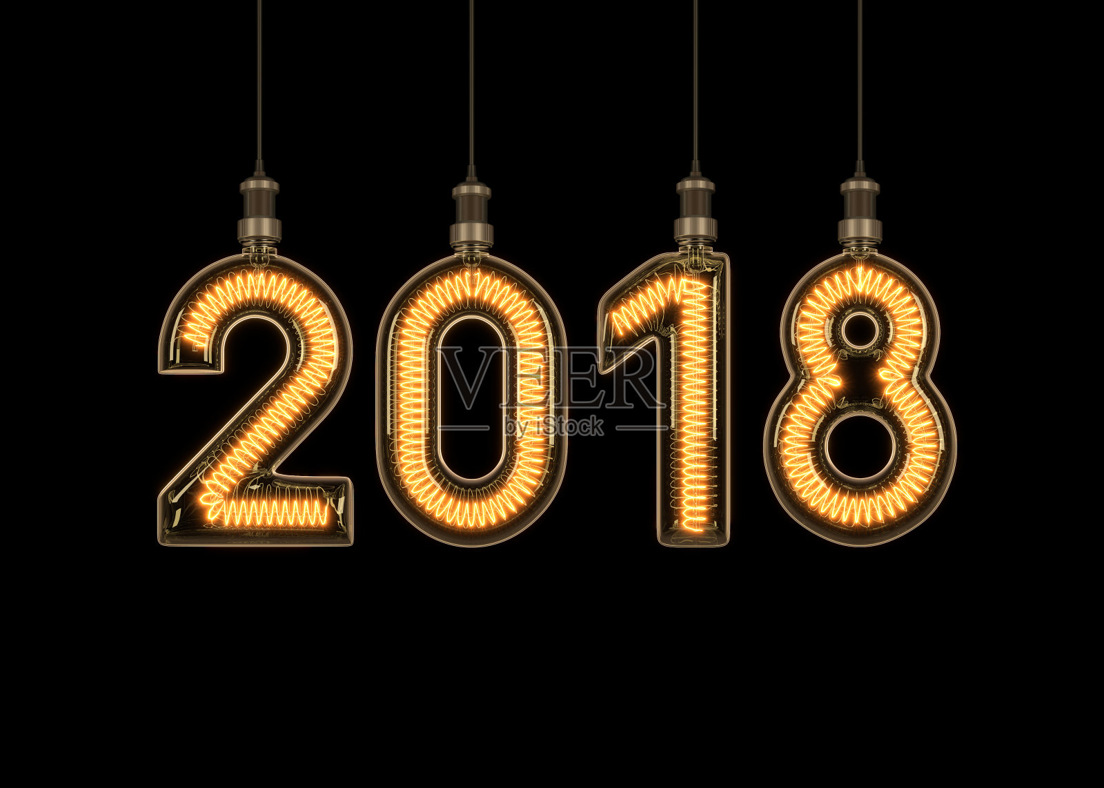 2018年新年灯泡。照片摄影图片