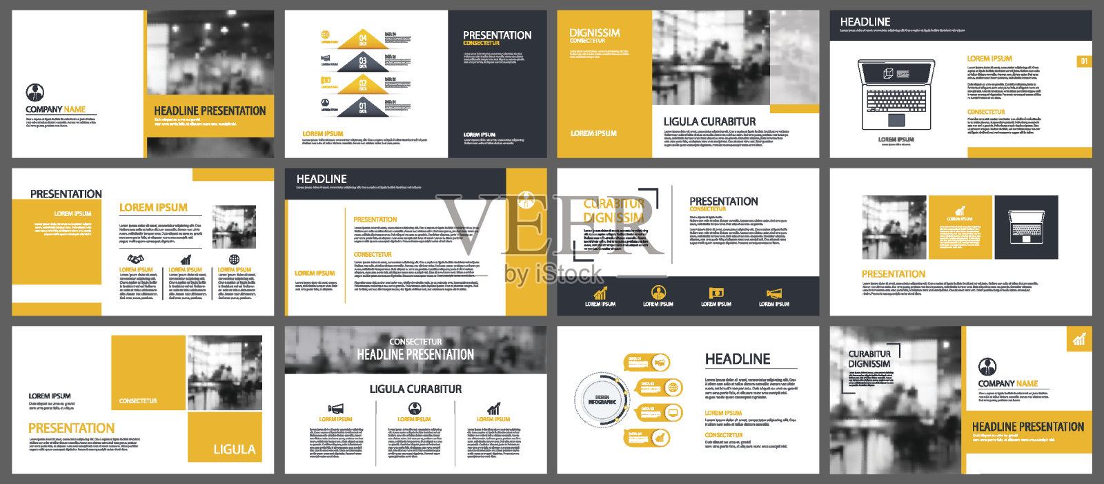 黄色表示模板和信息图元素背景。用于商业年度报告，传单，企业营销，传单，广告，小册子，现代风格。设计模板素材