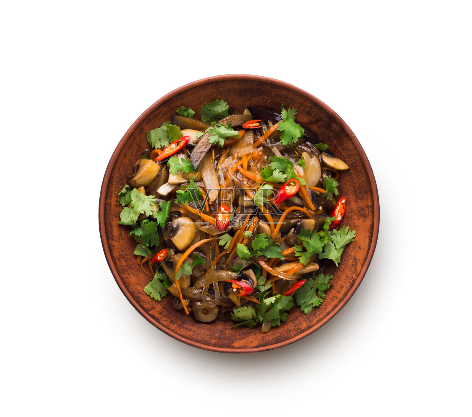 在白色背景下孤立的碗里的亚洲食物照片摄影图片