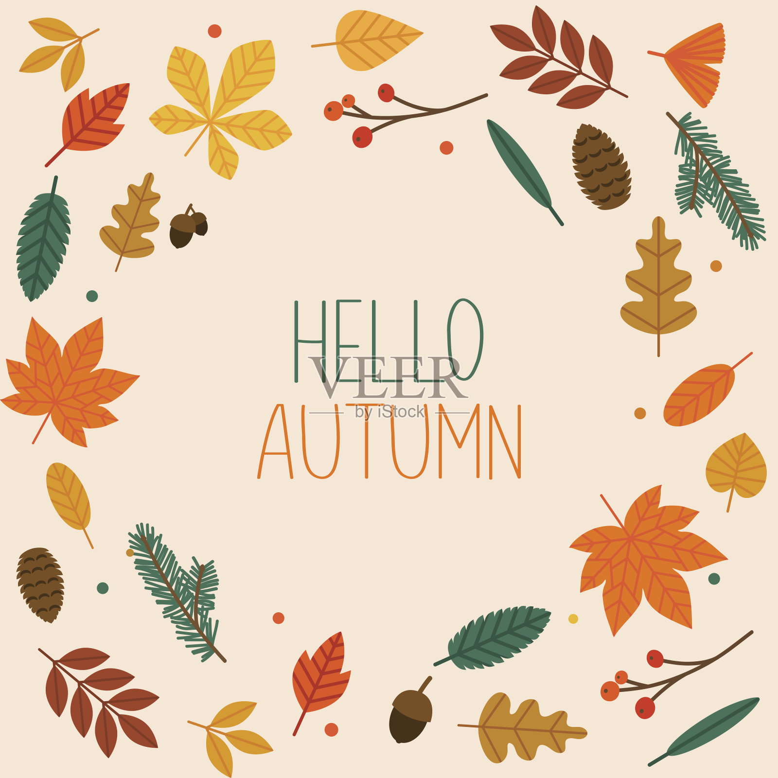 你好,秋天。背景上的秋叶。平面设计现代矢量插图概念。插画图片素材