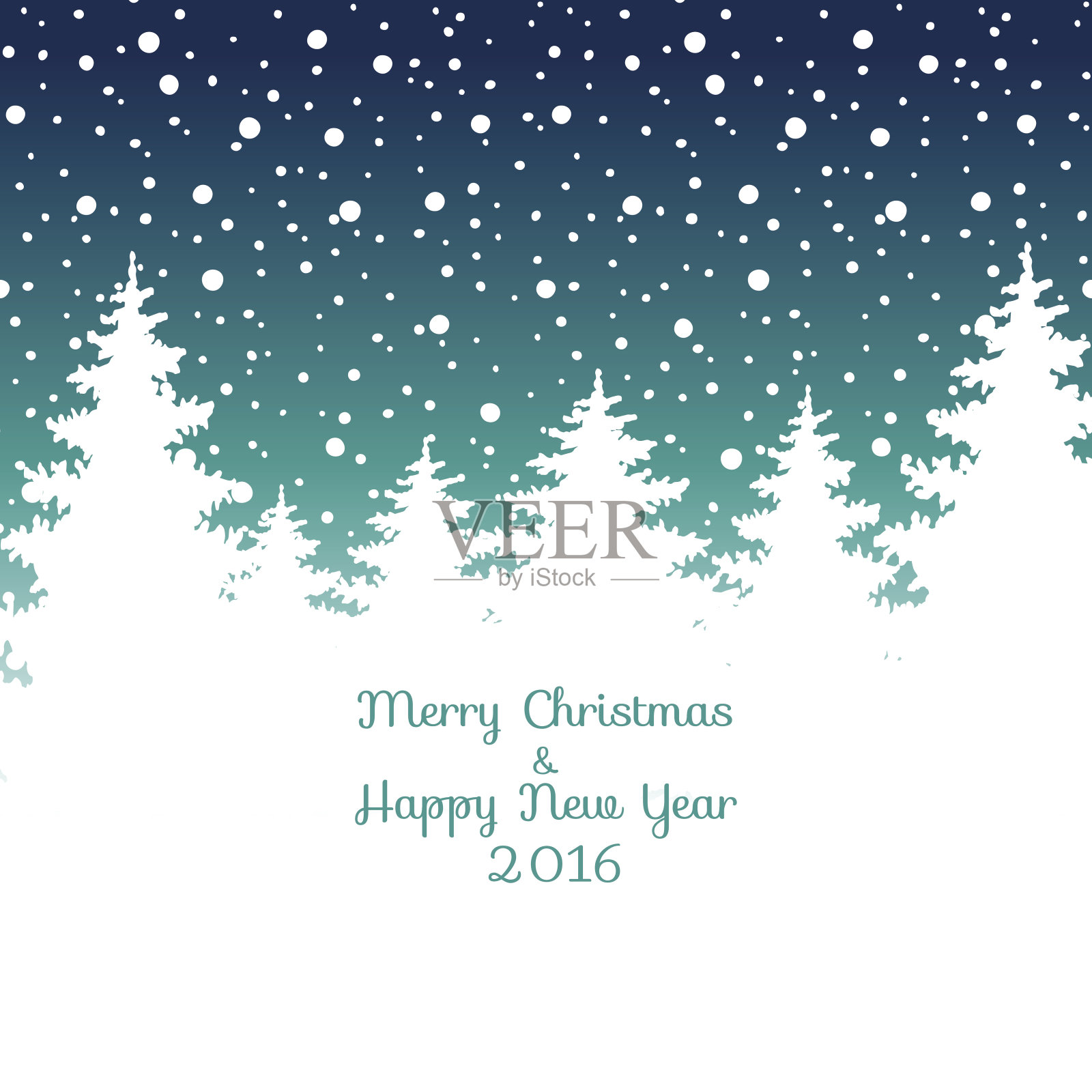 圣诞快乐，新年快乐2016圣诞贺卡。矢量冬季假日景观背景有树木、雪花、落雪。设计模板素材