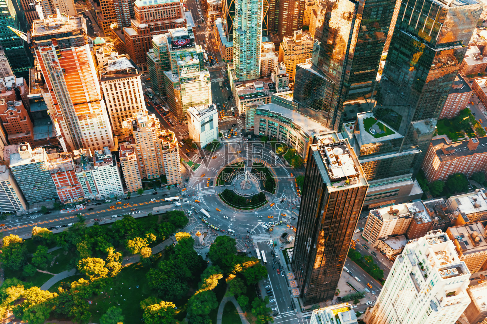 纽约市哥伦布圆环鸟瞰图照片摄影图片