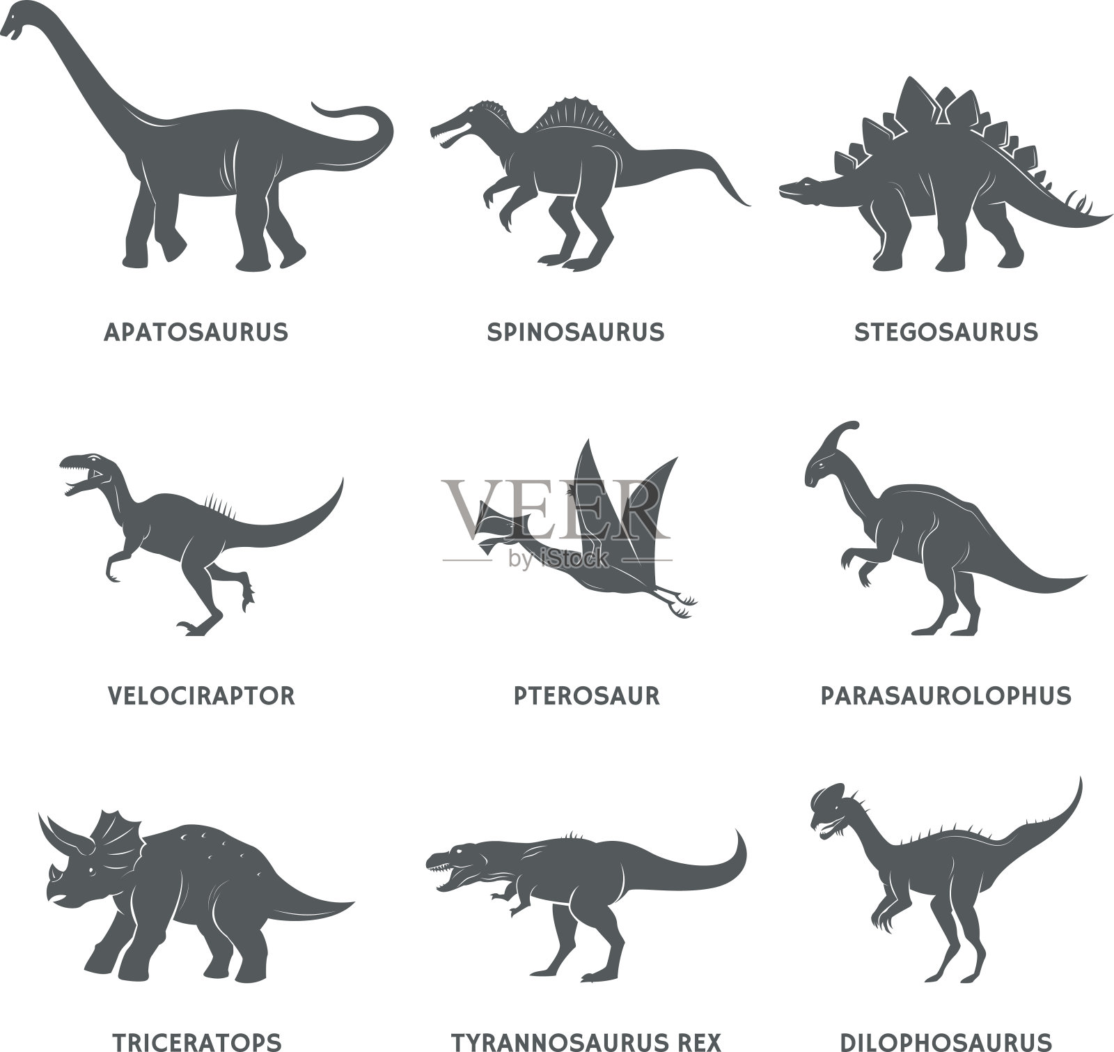 黑色的恐龙剪影与名字插画图片素材