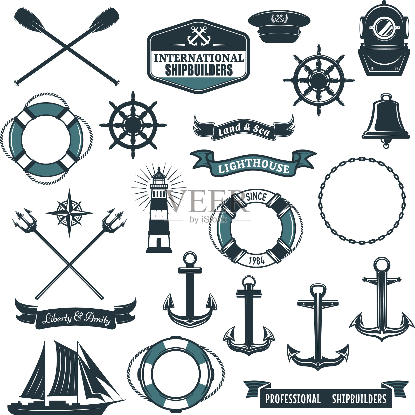 航海家航行的矢量航海纹章图标设计元素图片