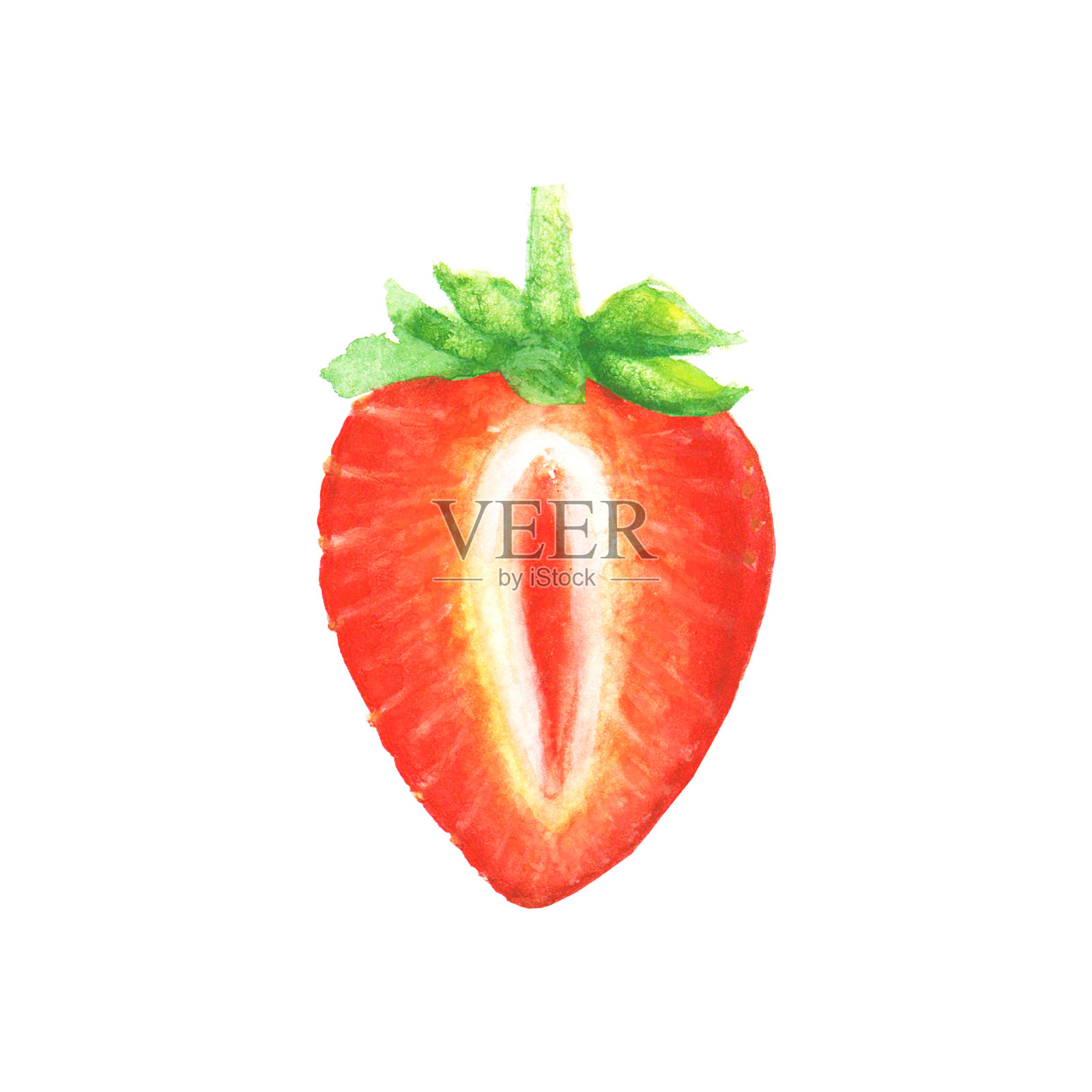 一半草莓的水彩画插画图片素材