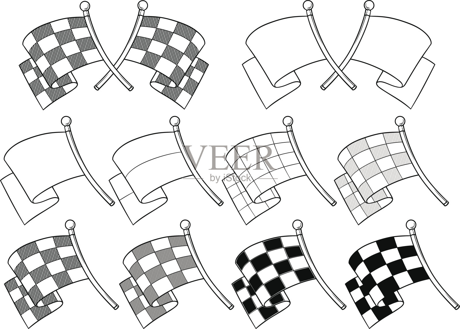卡通图形交叉赛车旗矢量集设计元素图片