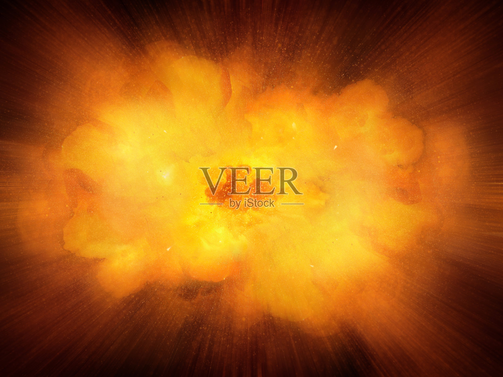 巨大的现实热动态爆炸，橙色的火花和热烟雾插画图片素材