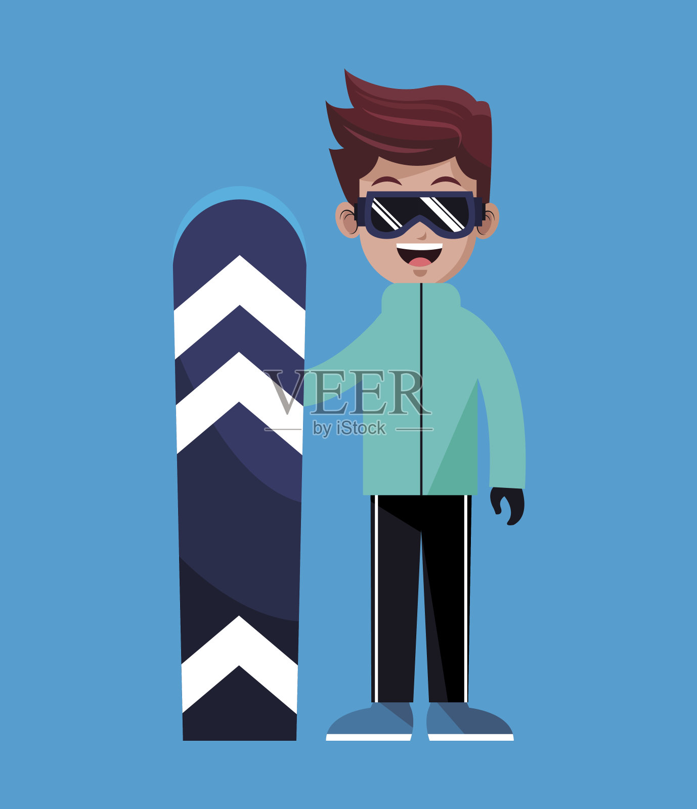 卡通男孩滑雪冬季运动插画图片素材