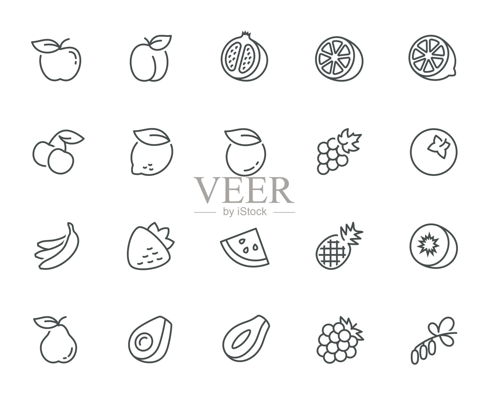 矢量水果图标设置在细线风格设计元素图片