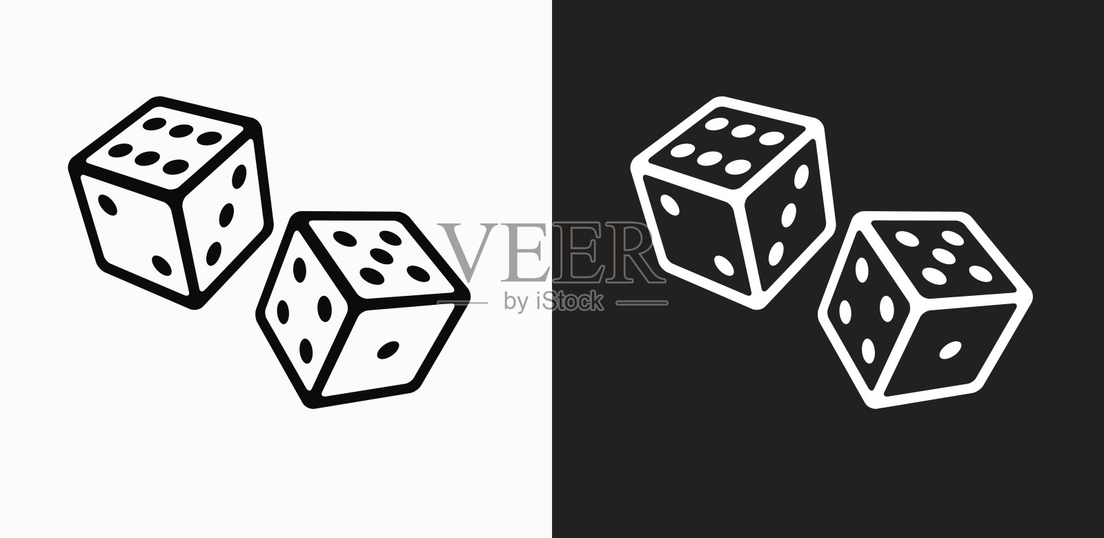 两个骰子图标上的黑色和白色矢量背景插画图片素材