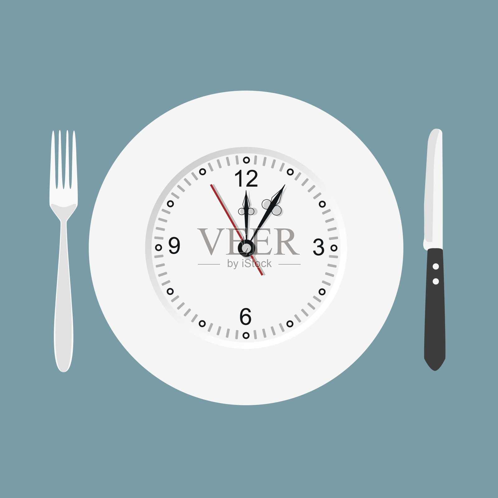 吃晚饭的时间了。餐具的时钟。插画图片素材