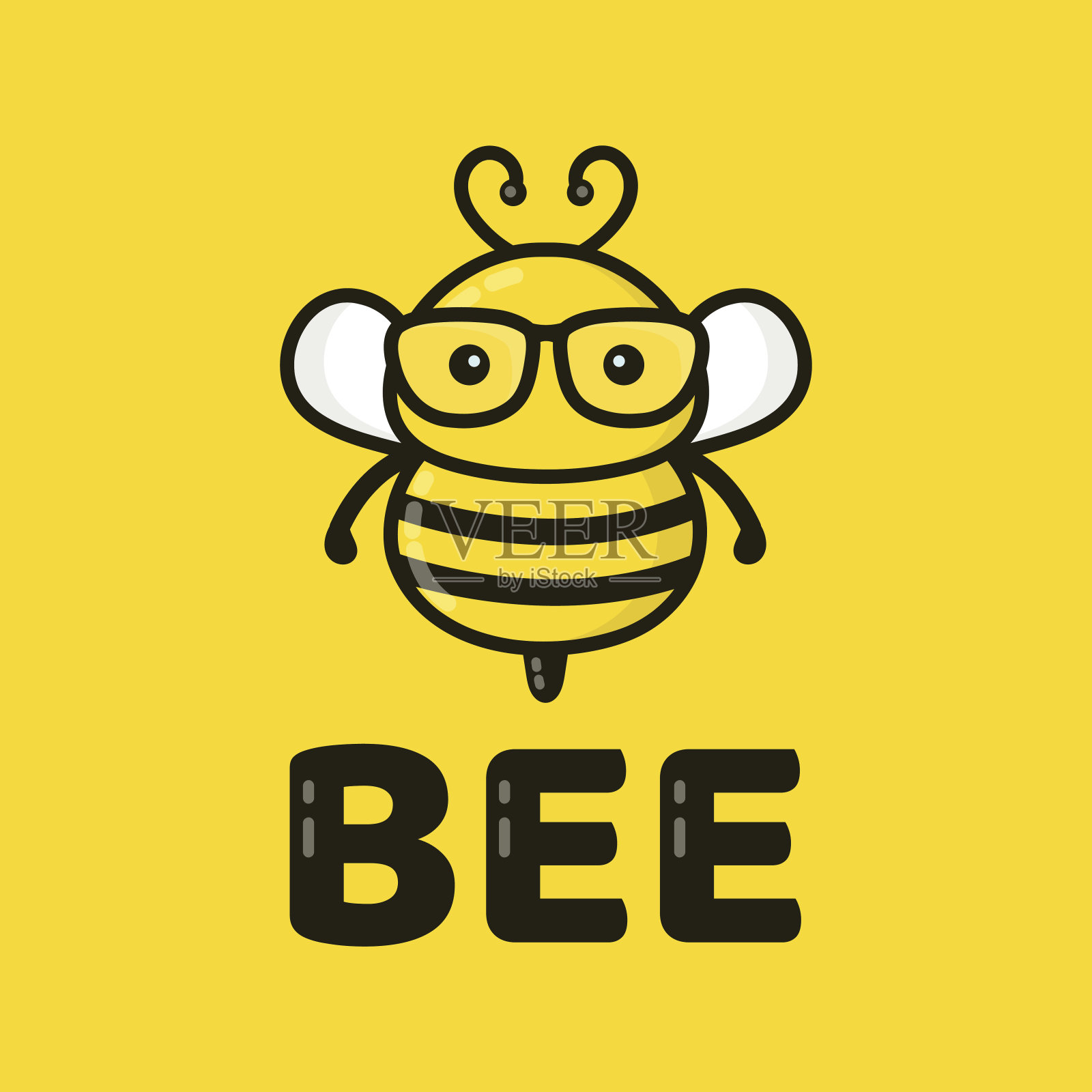 戴眼镜的可爱聪明蜜蜂。向量插画图片素材