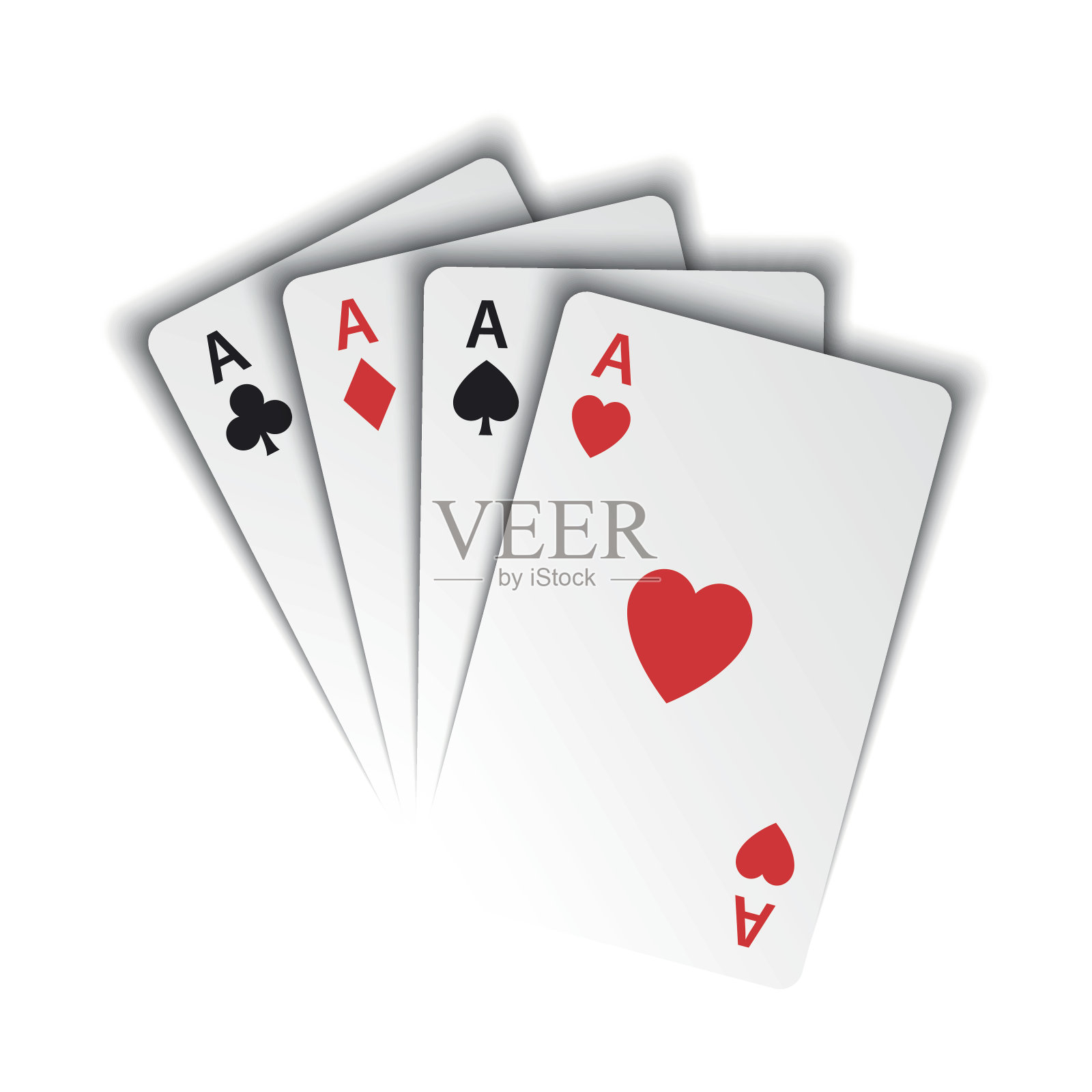 一套a，黑桃，红桃，梅花和方块，扑克牌孤立在白色背景，向量扑克牌插画图片素材