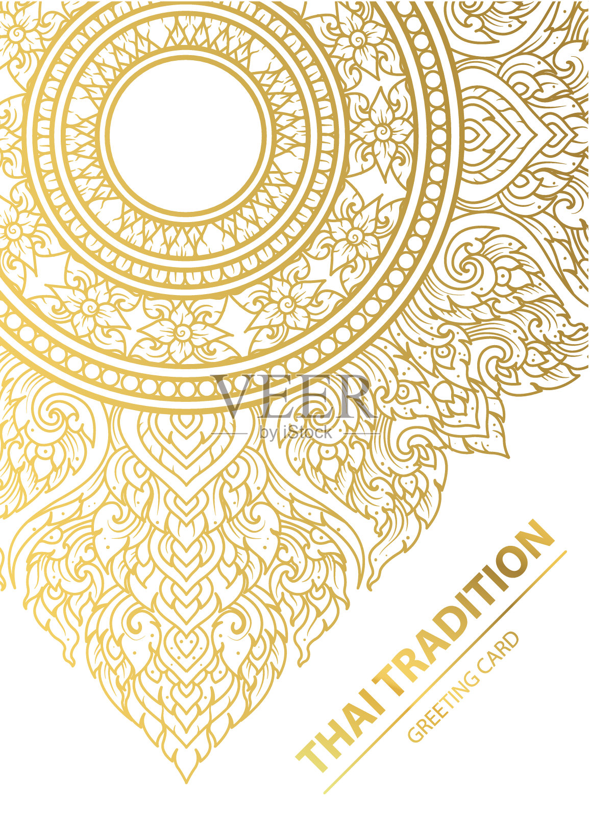 泰国艺术元素传统设计金贺卡，书封面。矢量插画图片素材