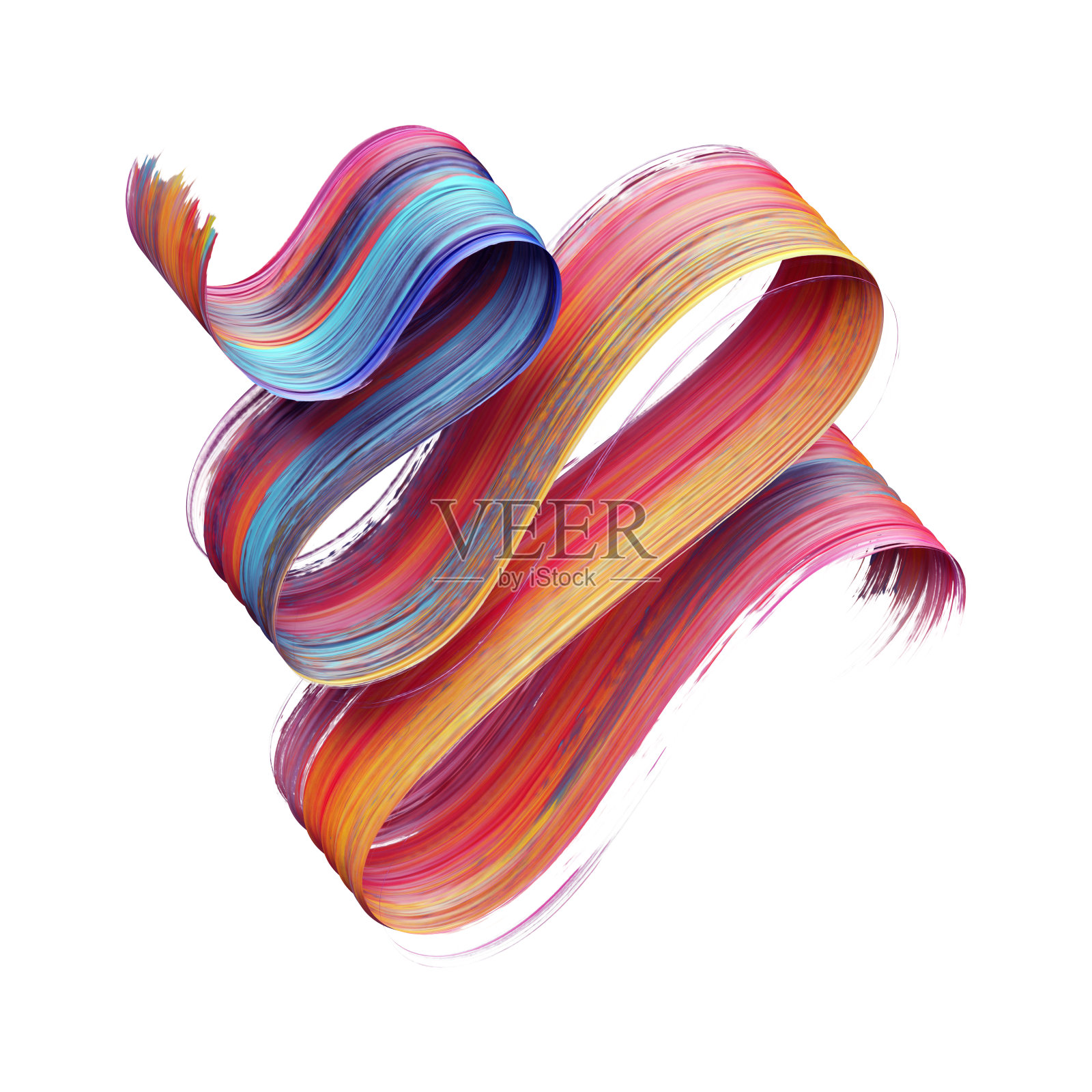 3d渲染，抽象笔触，颜料飞溅，飞溅，彩色卷曲，艺术螺旋，生动的丝带插画图片素材