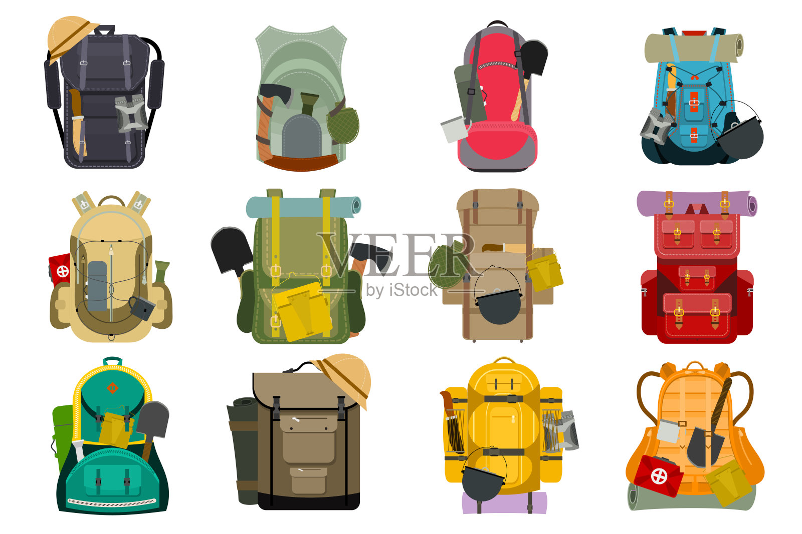 背包旅行背包旅游背包户外徒步旅行背包旅行背包行李行李矢量插图插画图片素材