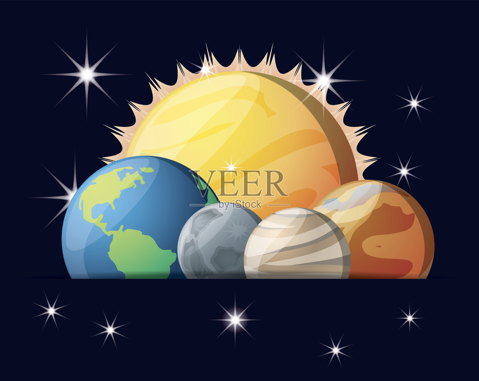 太阳和太阳系的行星在宇宙中插画图片素材