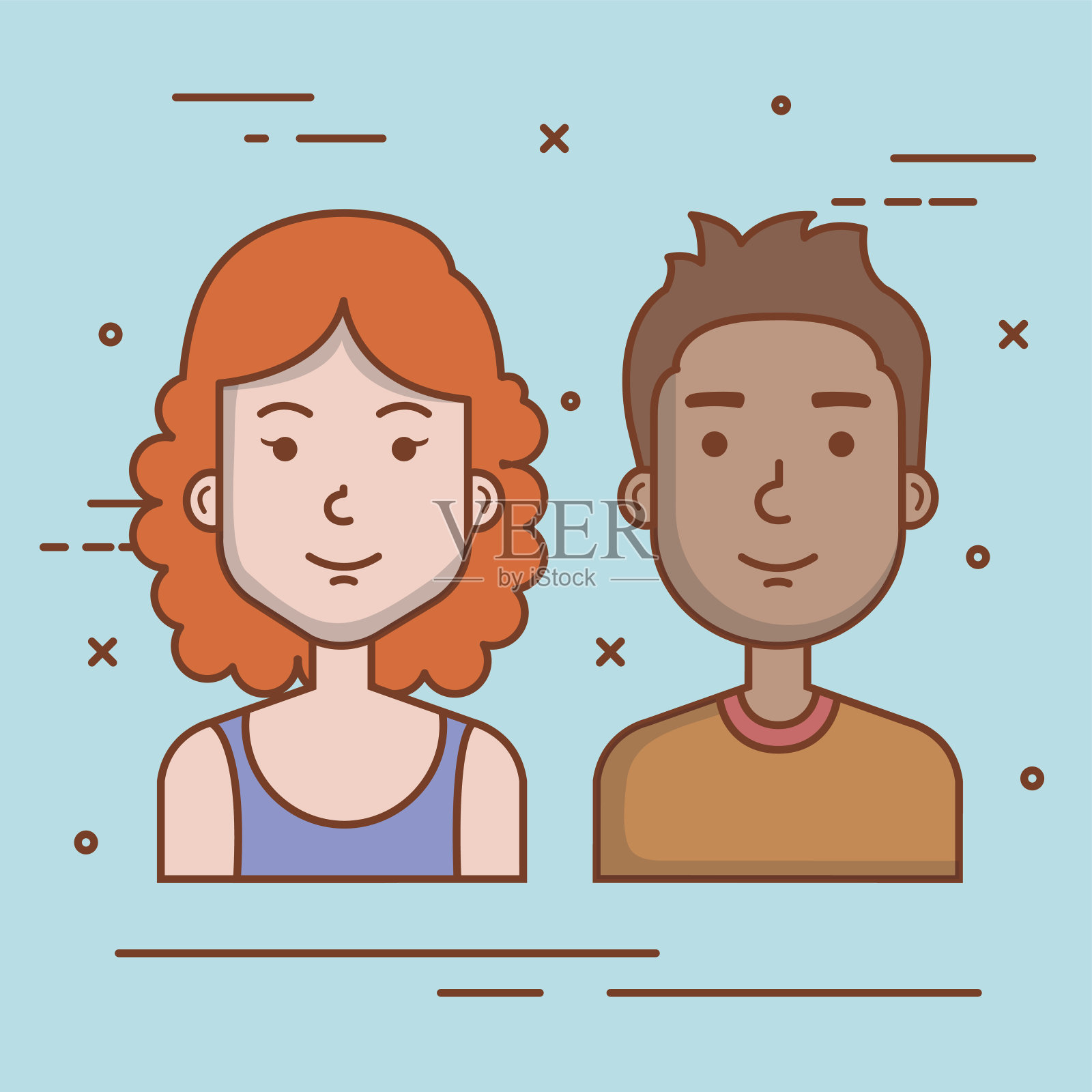 年轻夫妇的头像人物肖像人物插画图片素材